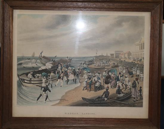 Charles Hunt after Sir James Buller East Madras, landing and embarking (from the North Beach), publ. by Ackermann 1856 overall 17 x 21.